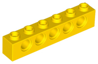 科技類凸點橫桿-TECHNIC BRICK 1X6, Ø4,9 Yellow