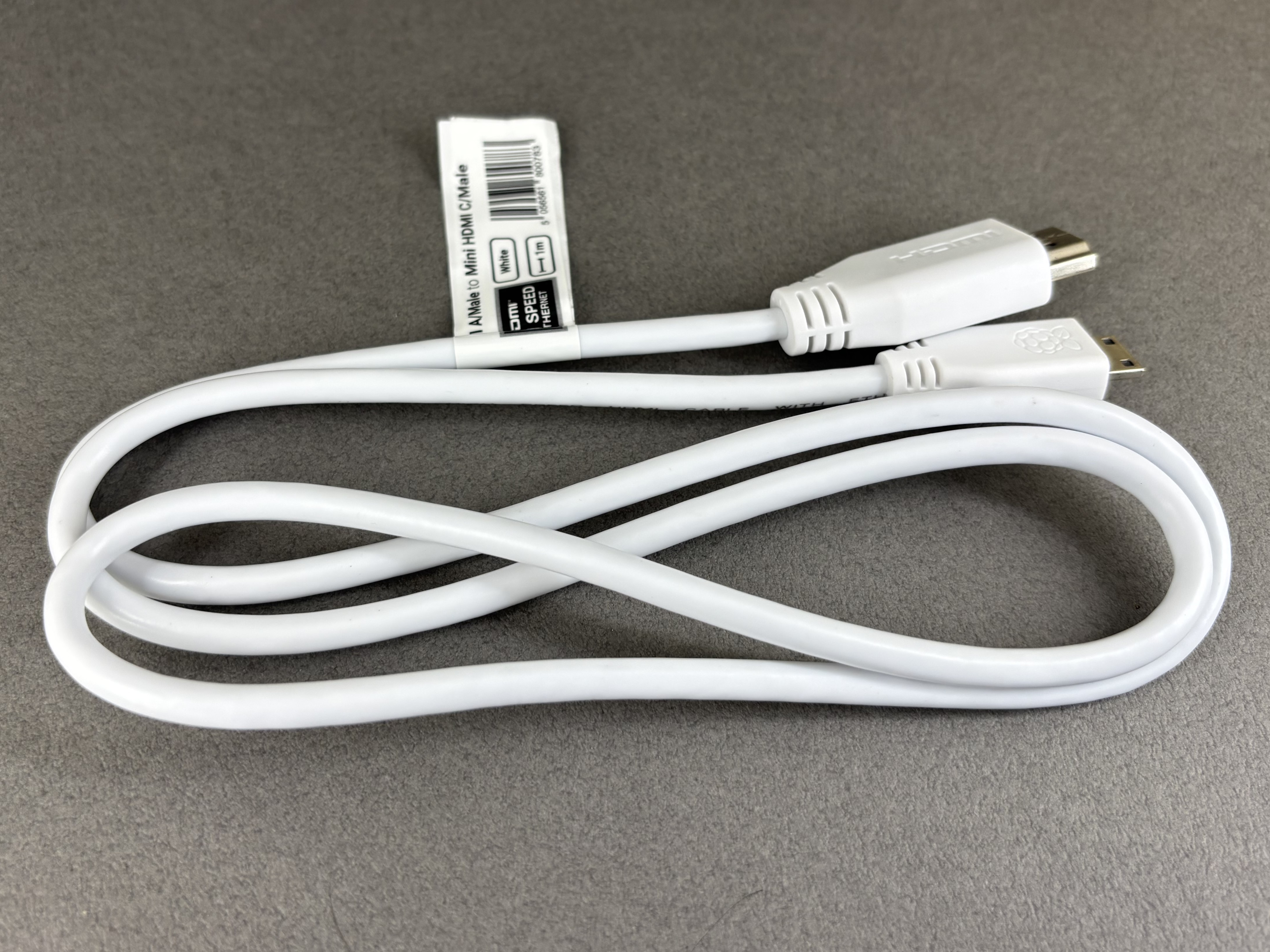樹莓派原廠Mini HDMI to HDMI訊號線，1 m，白色，適用於Raspberry Pi Zero Models