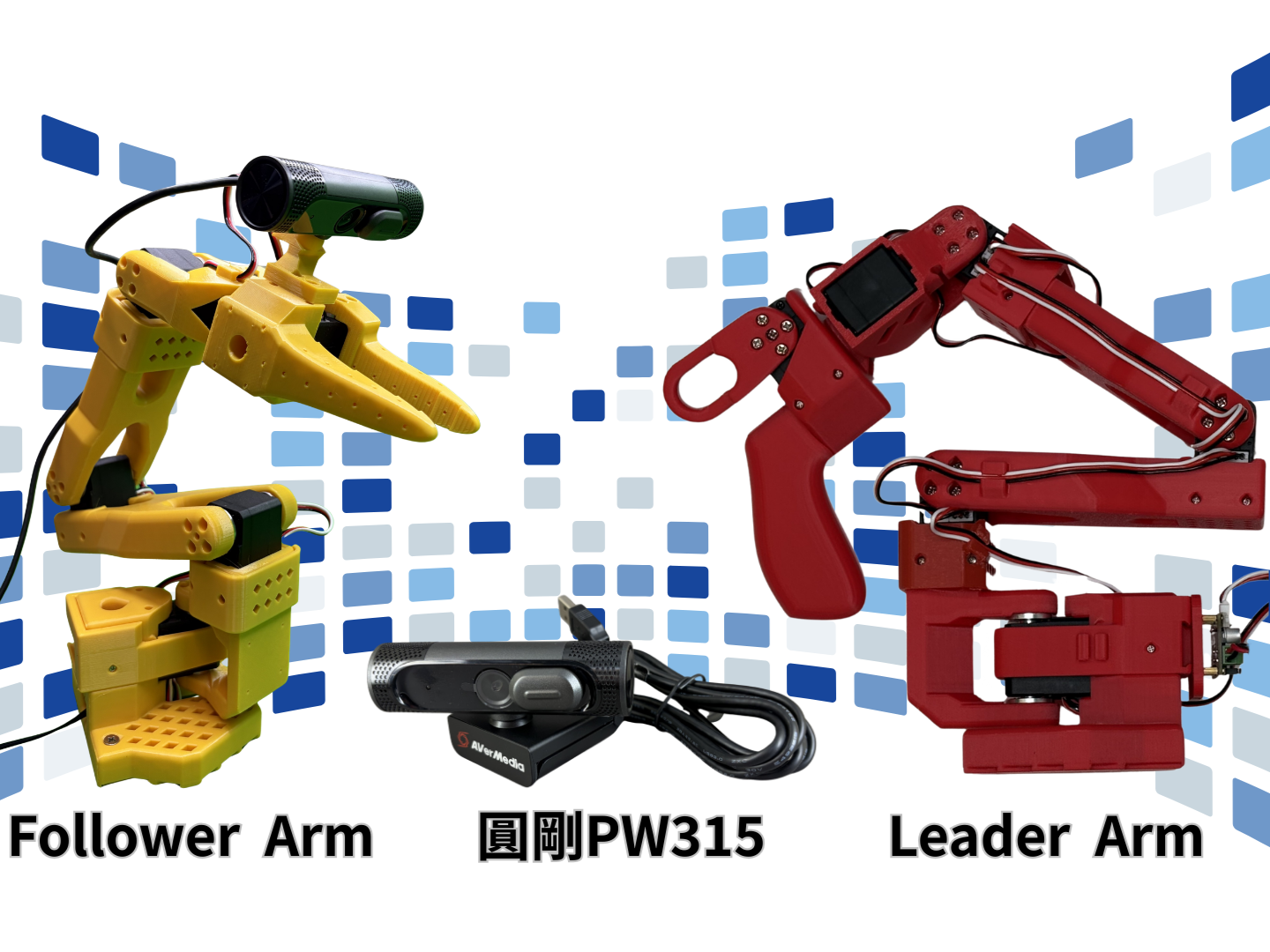 【現貨】SO-ARM101 AI 機器手臂實驗PRO套件(含3D列印件並組裝完成)+攝影機圓剛PW315 x 2