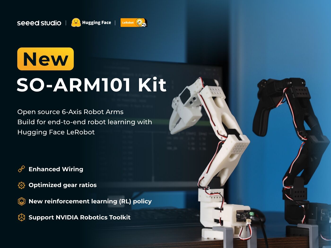【現貨】SO-ARM101 AI 機器手臂實驗PRO套件(含3D列印件並組裝完成)